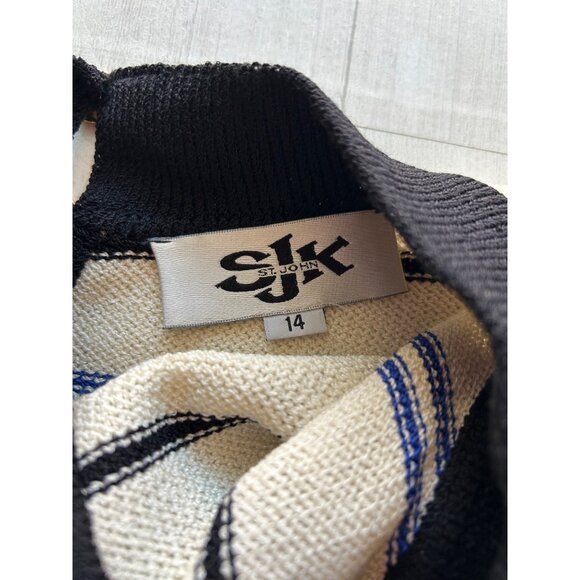 St. John Women's SZ 14 Striped Sleeveless Sweater Top Black & Cream - Picture 6 of 9